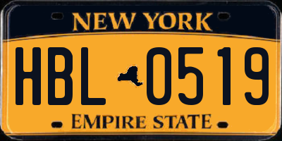 NY license plate HBL0519