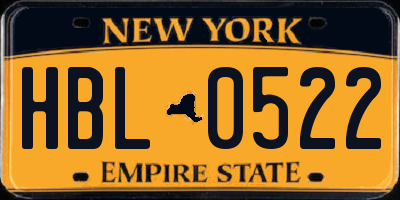 NY license plate HBL0522
