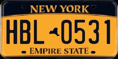 NY license plate HBL0531