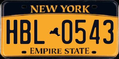 NY license plate HBL0543