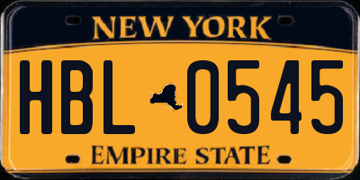NY license plate HBL0545