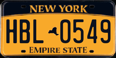 NY license plate HBL0549