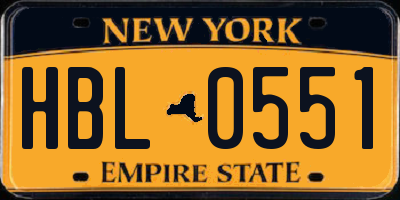 NY license plate HBL0551