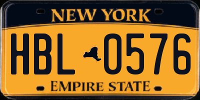NY license plate HBL0576