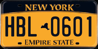 NY license plate HBL0601
