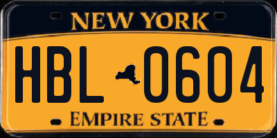 NY license plate HBL0604