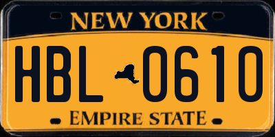 NY license plate HBL0610