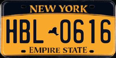 NY license plate HBL0616