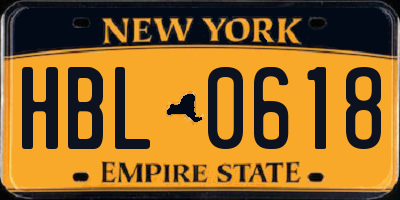 NY license plate HBL0618