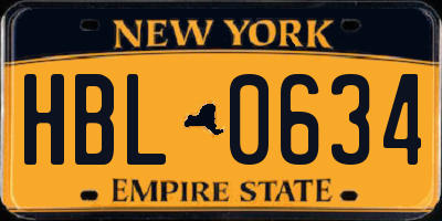 NY license plate HBL0634
