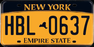 NY license plate HBL0637