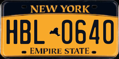 NY license plate HBL0640