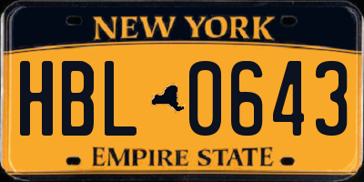 NY license plate HBL0643