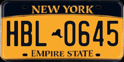 NY license plate HBL0645