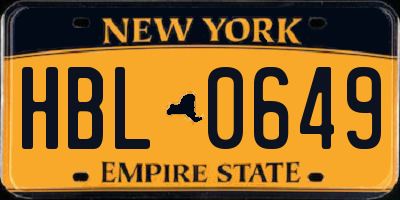 NY license plate HBL0649
