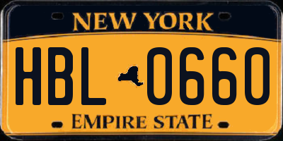 NY license plate HBL0660