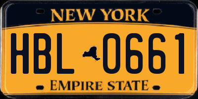 NY license plate HBL0661