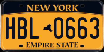 NY license plate HBL0663