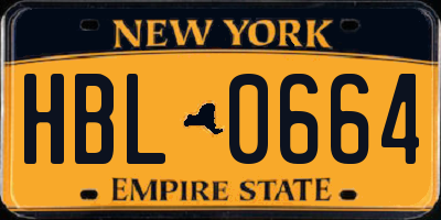 NY license plate HBL0664