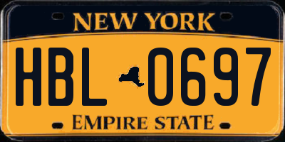 NY license plate HBL0697