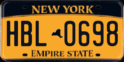 NY license plate HBL0698