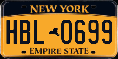 NY license plate HBL0699
