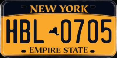 NY license plate HBL0705