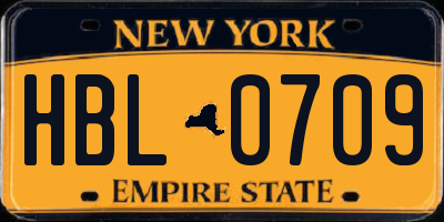 NY license plate HBL0709