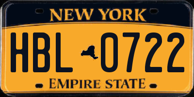 NY license plate HBL0722