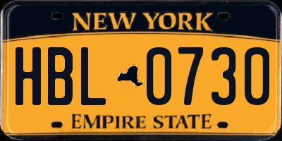 NY license plate HBL0730