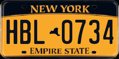 NY license plate HBL0734