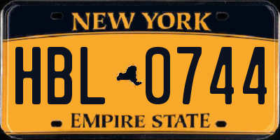 NY license plate HBL0744