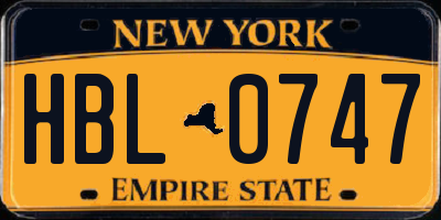 NY license plate HBL0747