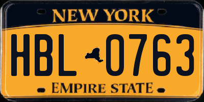NY license plate HBL0763