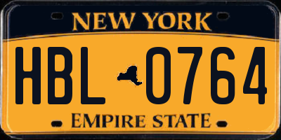 NY license plate HBL0764