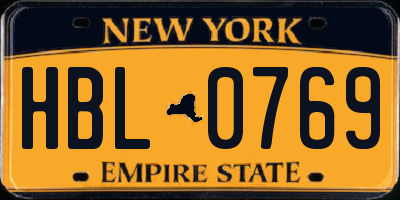 NY license plate HBL0769