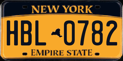 NY license plate HBL0782