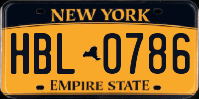 NY license plate HBL0786