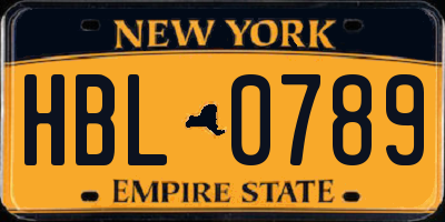 NY license plate HBL0789