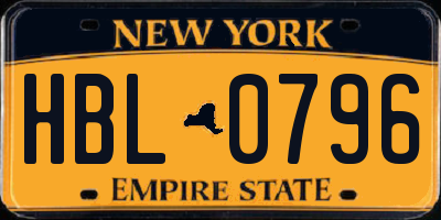 NY license plate HBL0796