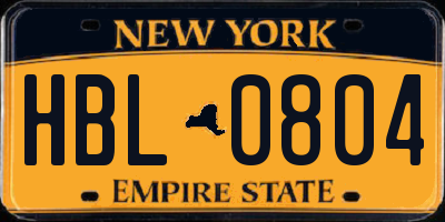 NY license plate HBL0804