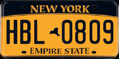 NY license plate HBL0809