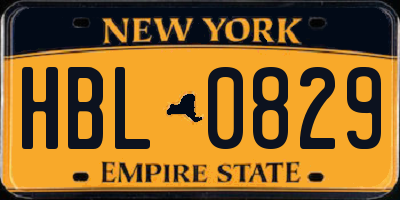 NY license plate HBL0829