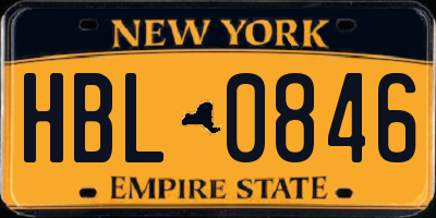 NY license plate HBL0846