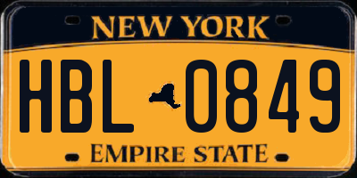 NY license plate HBL0849