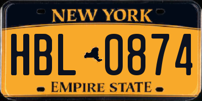 NY license plate HBL0874