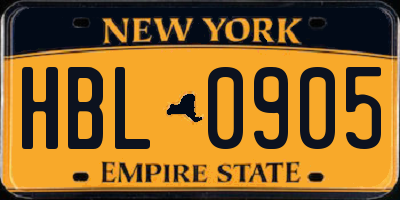 NY license plate HBL0905