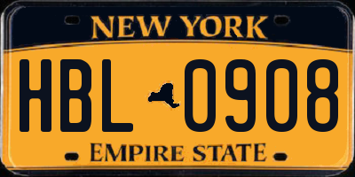 NY license plate HBL0908