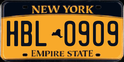 NY license plate HBL0909
