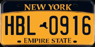 NY license plate HBL0916